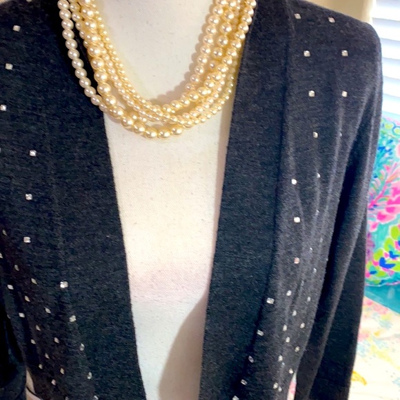 Calvin Klein gray wool blend open front sweater with rhinestones - Picture 2 of 9